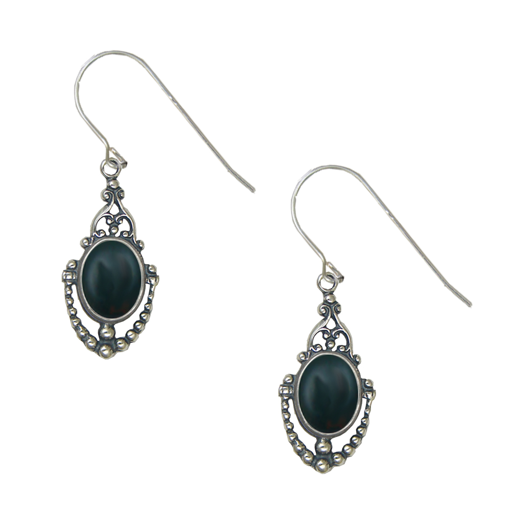 Sterling Silver Victorian Bloodstone Drop Dangle Earrings